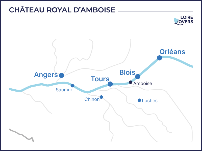 Map of the Loire between Angers and Orleans - Amboise