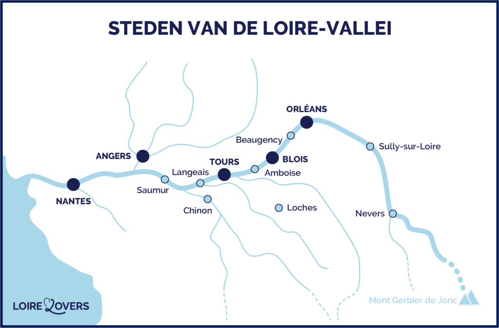 Kaart van steden in de Loire
