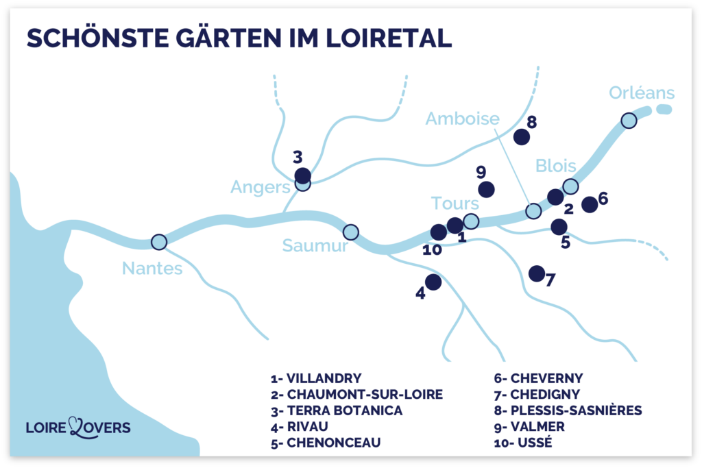 Karte der besten Gärten im Loire-Tal
