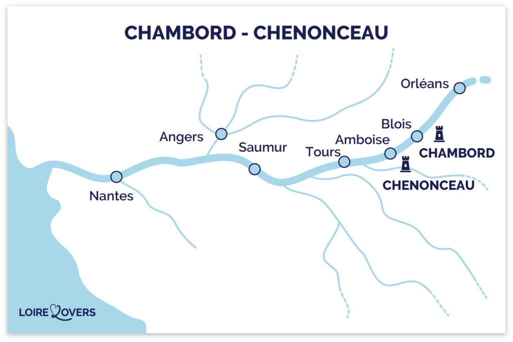 carte distance Chambord Chenonceau