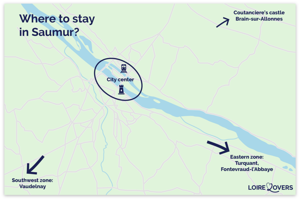 Map of the best places to sleep in and around Saumur!