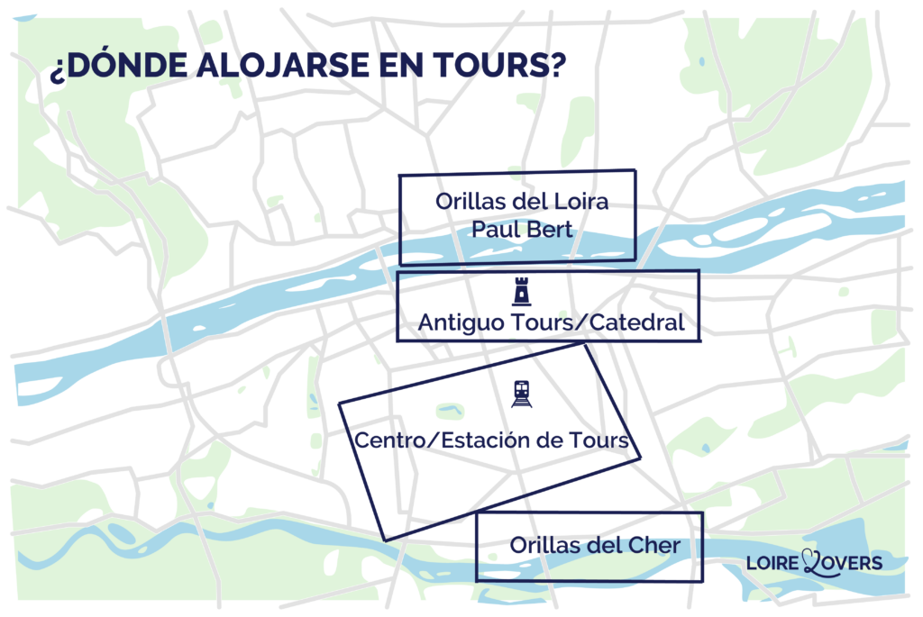 Mapa de las mejores zonas para alojarse en Tours