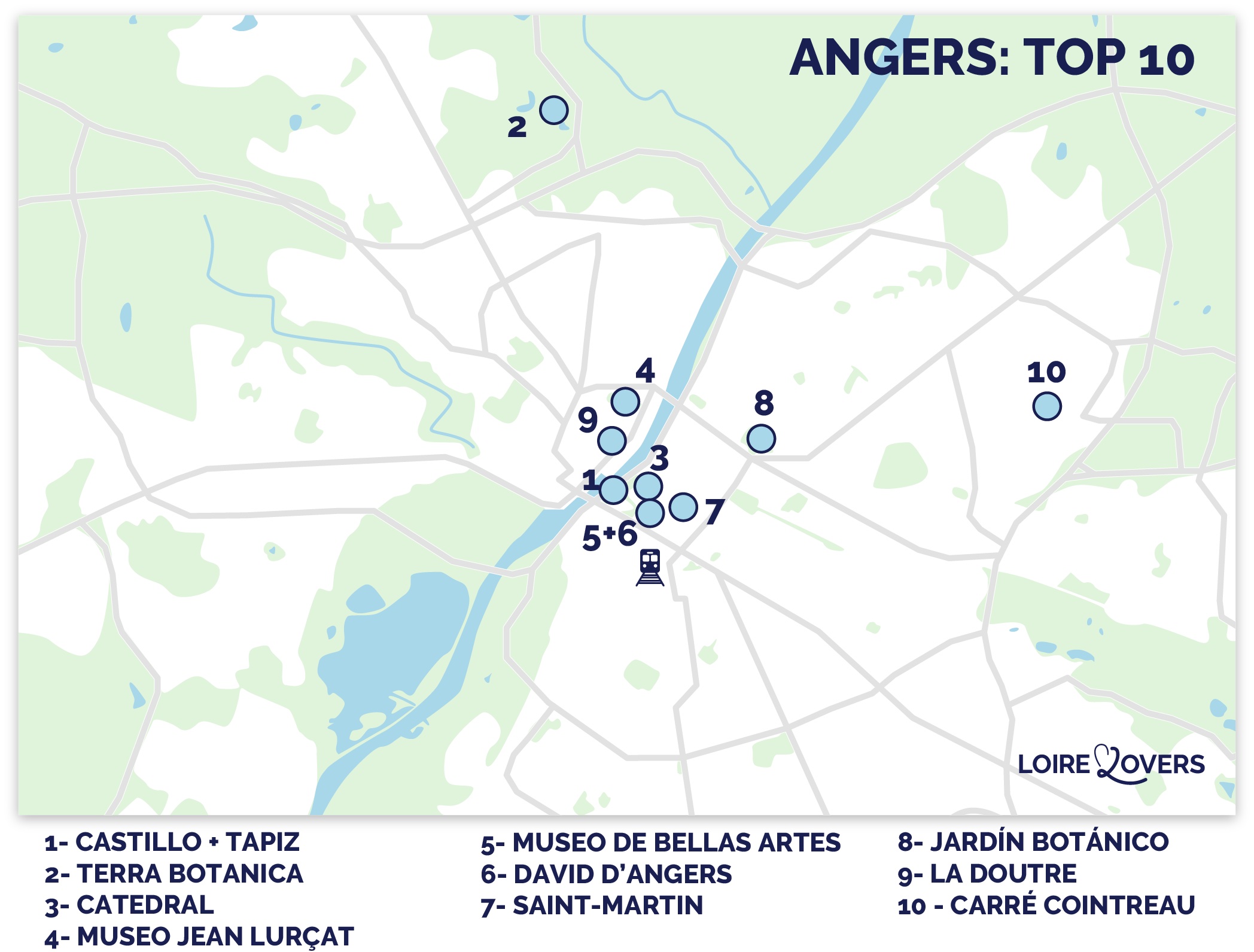 Mapa de atracciones de Angers