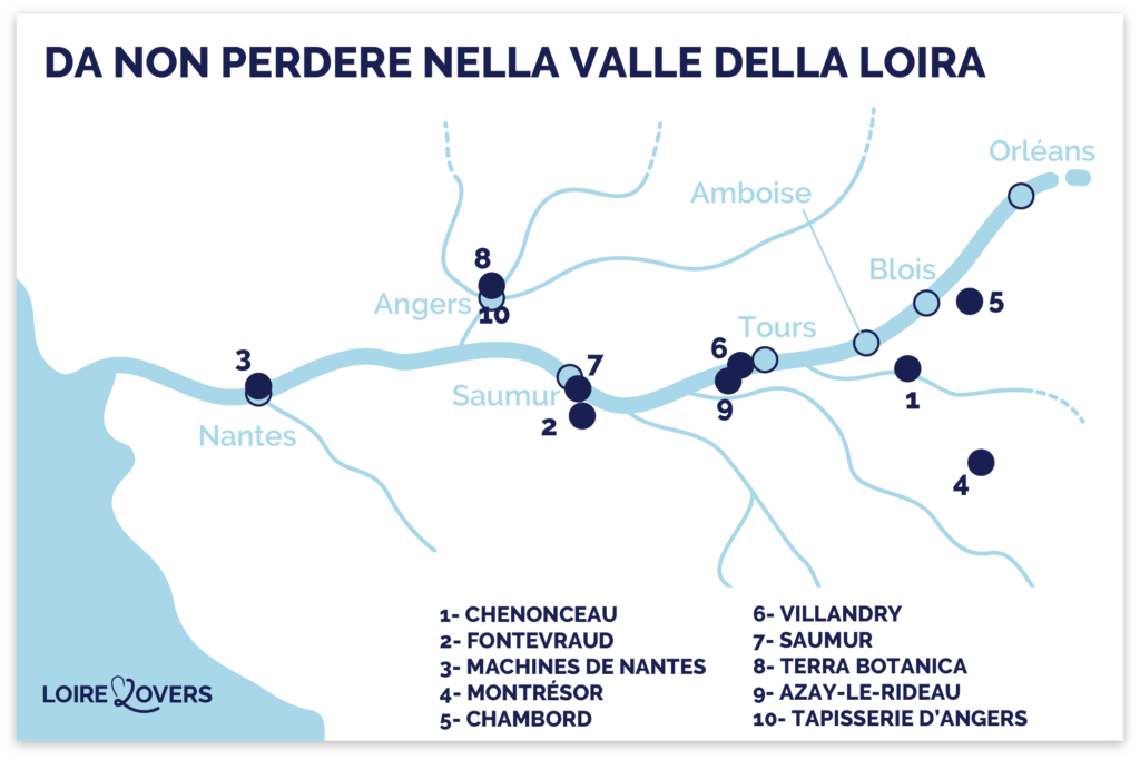 Mappa luoghi da non perdere Valle della Loira cose da fare