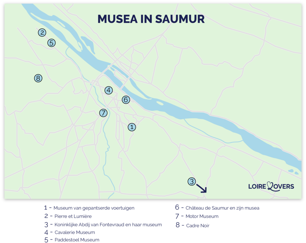 Kaart van de beste musea in Saumur.