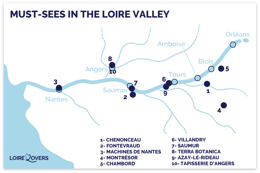 Carte lieux incontournables vallee loire things to do