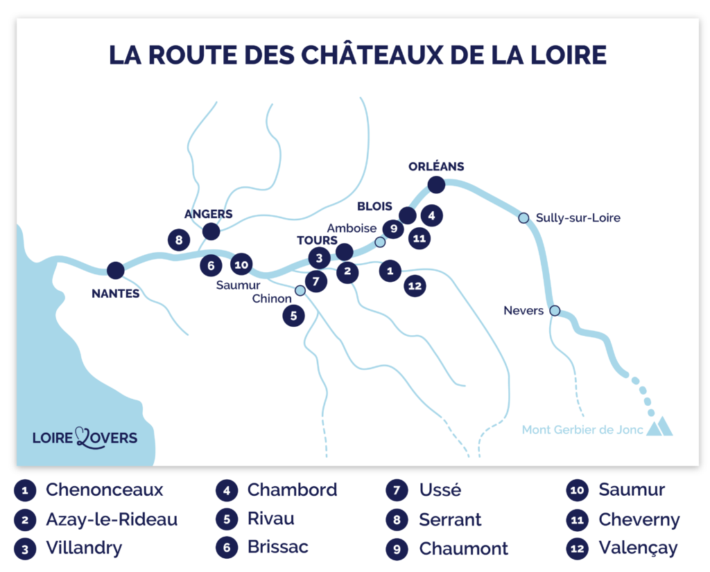Carte de la route des Châteaux de la Loire