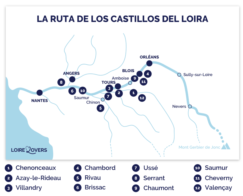 Mapa de la ruta Castillos del Loira